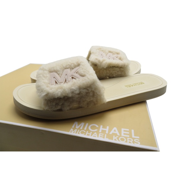 mk logo faux shearling slide